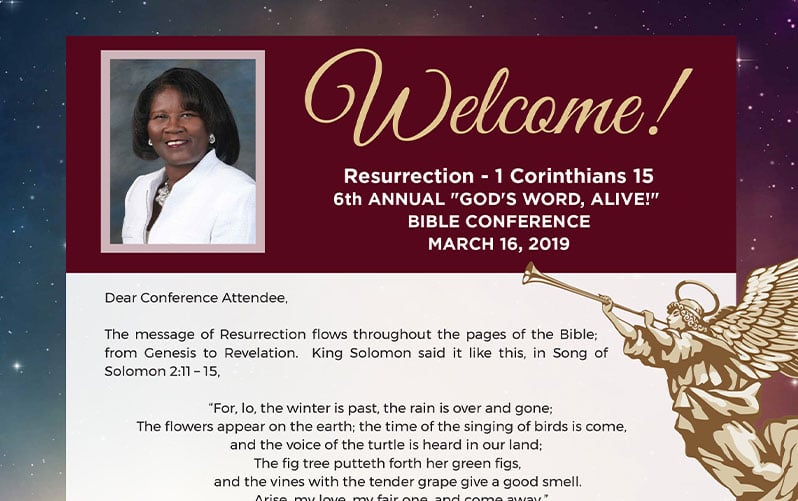 6th ANNUAL BIBLE CONFERENCE – WELCOME LETTER
